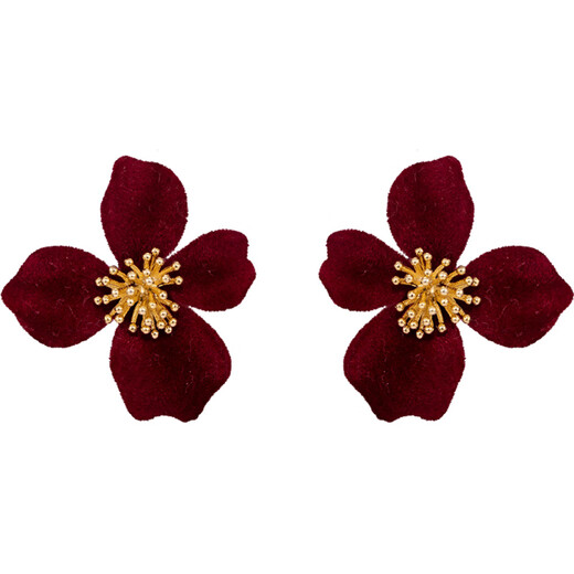 Qlady red flower earrings for women 2025 temperament high-end silver needle earrings niche light luxury earrings birthday gift