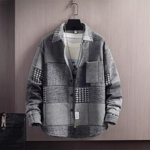 Cangshi Yishu Cangshi Yishu trendy brand 2025 spring and autumn lapel woolen jacket men's thickened high-end light luxury casual plaid jacket brown L
