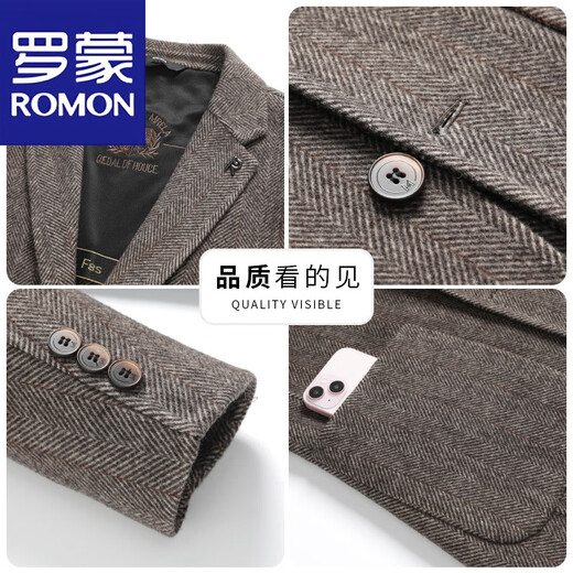 罗蒙（ROMON）西服双面羊毛呢外套男短款休闲时尚商务百搭秋冬呢子大衣上衣 咖色 2XL 【建议150-165斤】