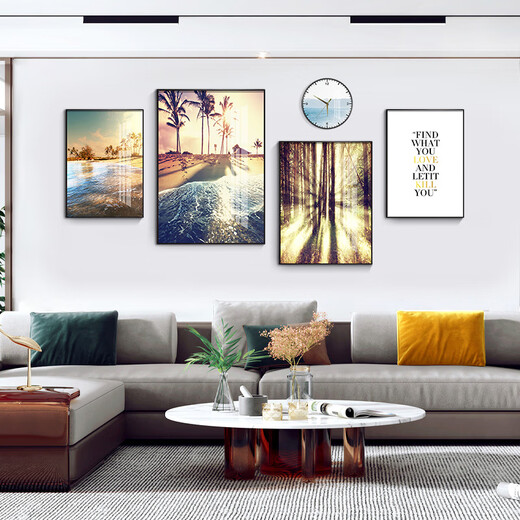 
Mohu (mohu) living room decoration painting sofa background wall mural modern simple landscape landscape painting TV wall high-end new style hanging painting Travel diary 15939 (including wall clock) Art crystal porcelain combination-black frame