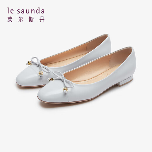 
Lairsdan Spring New Elegant Bow Ballet Flat Heel Flat Sole Women's Shoes Round toe Leather Single Shoes 5M15602 Grey GYK 37