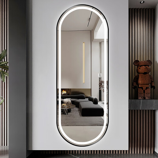 Babuqi Aluminiumlegierung Smart Dressing Spiegel LED Ganzkörperspiegel mit Wandlampenwand hängender Spiegel Hanging Wand Home Schlafzimmer Anpassungsspiegel Single Touch weiße Helligkeitsklingel-Einklappermodell Gold gebürstetem Draht 400*1200mm
