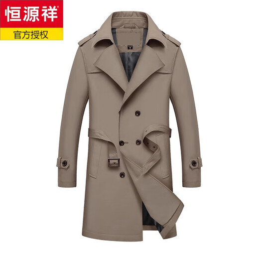 Hengyuanxiang men's windbreaker spring and autumn new style men's 2024 British style mid-length double-breasted top men's spring coat trend 1911 black M