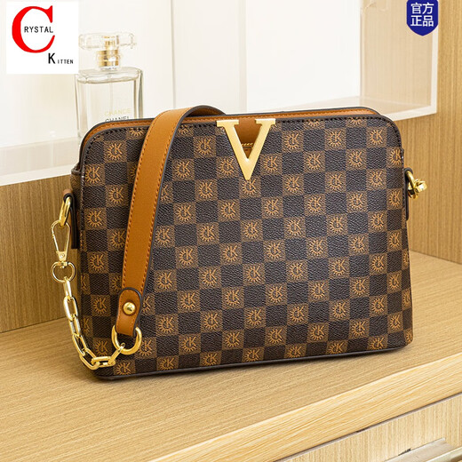 CAMPUSKITTEN2024春夏新款女包时尚易搭复古印花贝壳包单肩斜挎包链条手拎包潮 太阳深咖啡