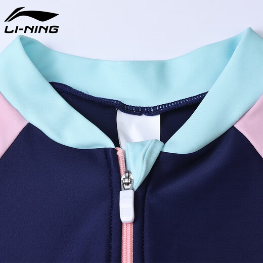 李宁（LI-NING）儿童泳衣女童中大童长袖长裤连体防晒海边温泉泳装719 藏青 160