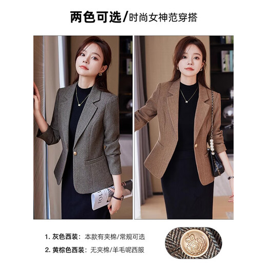 Chenfu small blazer women's Korean style fashion casual short style slim temperament suit versatile work clothes top single piece regular gray suit 2XL recommended 120-130Jin Jin equals 0.5 kg