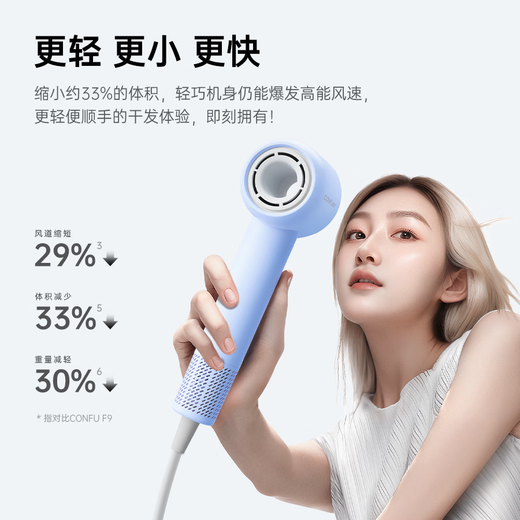 CONFU Government Subsidy Low Power Student Dormitory Hair Dryer Home Appliance High Speed ​​Dry High Wind Low Noise Negative Ion Hair Dryer 3C Certified Birthday Gift F9Air Youth Edition-Clear Sky Blue 1000W
