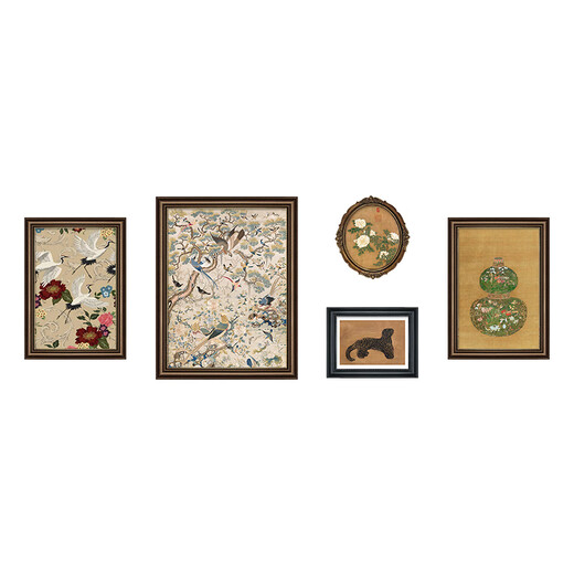 Good wood French mid-century style hanging painting living room American sofa background wall decoration painting niche art combination painting retro oil painting A-retro combination painting 40*6060*8035*3945*3540*60 retro brown + St. John's black + oval-texture painting