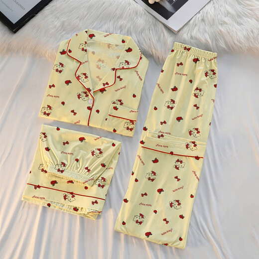 睡衣三件套女士hellokitty系列日系可爱甜美卡通学生家居服可外穿 套KK14101 2XL【建议135-145斤】