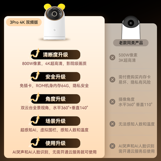 Huawei Smart Selection Puffin 8 millones Vigilancia de cámara Teléfono de la casa Remoto 360 grados No muertos con visión nocturna Patio Interior Security Wireless Baby Pet Care Machine 3Pro4K Dual Frecuencia