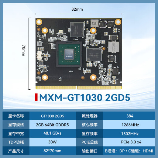 
Xiaoyingba Geforce MXM series 1030/1050TI/3050/3060 Industrial control machine desktop computer all-in-one M-end multi-screen multi-port display high-performance independent graphics card MXM-GT1030 2GD5