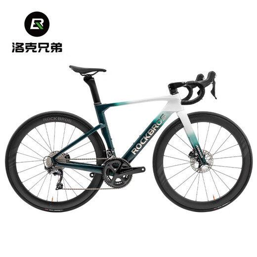 洛克兄弟（ROCKBROS）公路车碳纤维自行车T700气动破风105电变碟刹弯把竞赛车 白墨绿(禧玛诺R7170套件) 定制尺寸联系客服