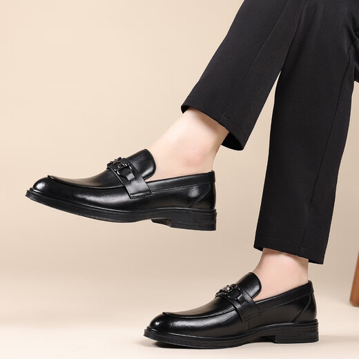 
CARTELO men's loafers business casual leather shoes plaid breathable one-foot formal leather shoes men 9902 black 42
