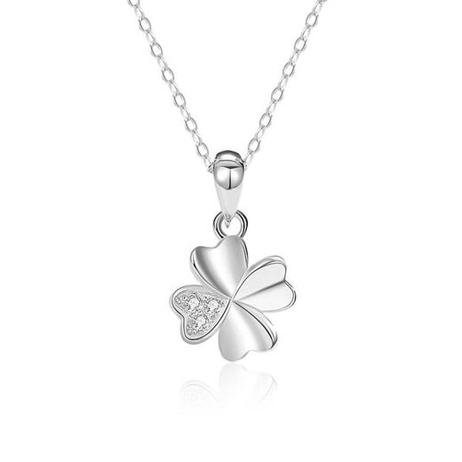 The most decorated Pt950 platinum necklace for women, glossy silver four-leaf clover pendant, K gold plain silver clavicle chain, birthday gift for women, diamond-encrusted platinum version (single pendant does not include chain) S999