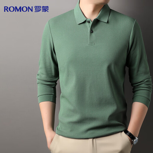 Romon 100% cotton long-sleeved T-shirt men's POLO lapel top cotton bottoming shirt business casual inner wear for men