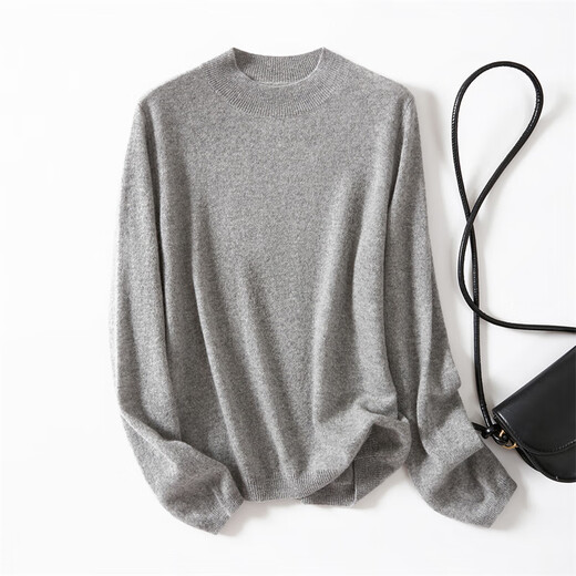 Jinju 100% Cashmere Bottoming Sweater Solid Color Fashionable Warm Half Turtle Collar Women's Cashmere Sweater Medium Gray L