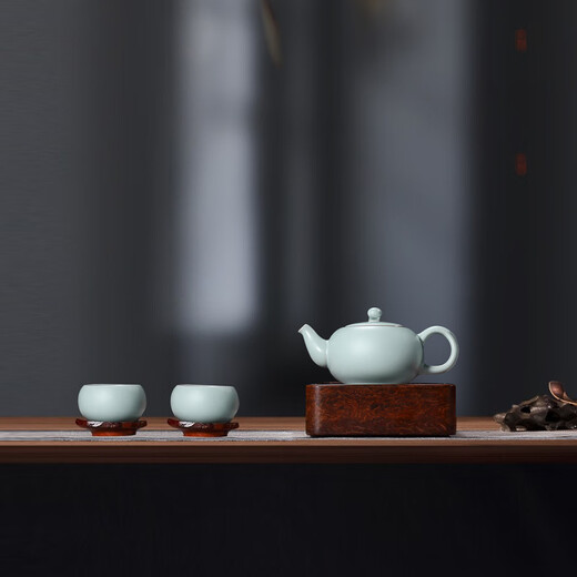 Dongdao Ru Kiln Henan Heritage Fuyuan One Pot Two Cups Ceramic Kung Fu Complete Tea Set Opening Ru Porcelain Gift Box 2025 Yisi Model 3-piece Set