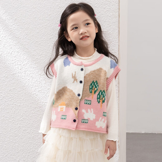 Tutu Little Elephant 2025 Autumn New Style Girls' Vests Children's Knitted Sweater Vests Sweet Jacquard Jackets Medium and Large Children's Clothing Tops Pink 130