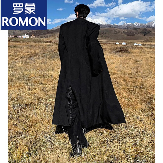ROMON black long Godfather shoulder-padded woolen coat men's winter thickened cleanfit Cthulhu civilian trench coat black upgraded version 90% of buyers choose M 105-120Jin Jin is equal to 0.5 kg