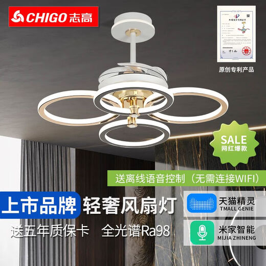 Smart Voice App Light Luxus unsichtbarer Lüfter Licht Schlafzimmer Esszimmer Wohnzimmer Lüfter Licht HP-9758 [Top-Konfiguration] Volles Spektrum RA98 [Smart Model] Elf + Voice +