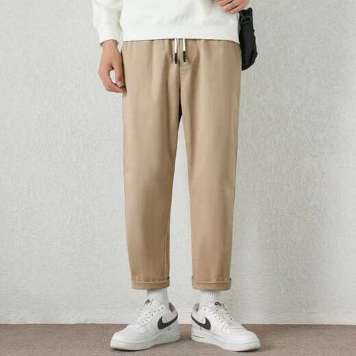 Jean-Vis Summer Nuevo pantalones casuales para hombres sueltos rectos 2025 Nuevos pantalones de verano de nueve puntos cómodos 9904 caqui gris + 9904 claro caki m