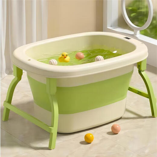 Jebe Children's Bath Bucket Foldable Children's Household Bath Bucket Thickened Bath Bucket Bath Bucket Large Bath Bucket Quehu Blue [0-10 Years Old High Stool] [One-in-one Stool] No Sensor Thermometer