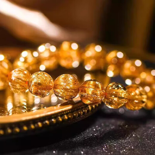 Eternal Symbol Natural Crystal Hall Grade Brazilian Old Mine Dragon Robe Citrine Bracelet Titanium Crystal Bracelet Couple Style 8mm Jewelry Grade Dragon Robe Titanium Crystal + Appraisal Certificate