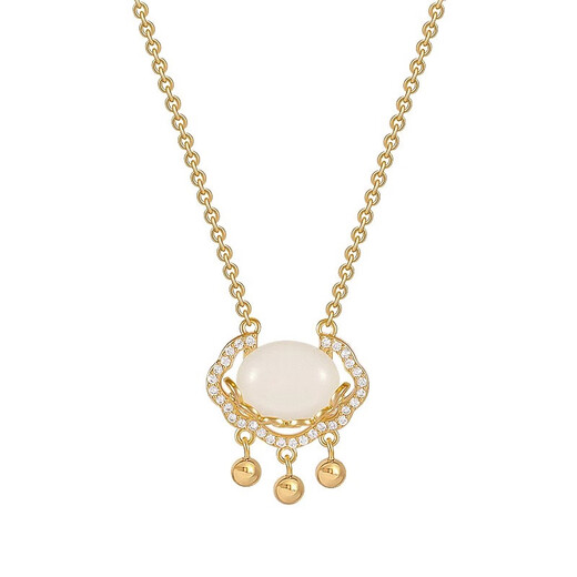 Ticify light luxury 18K gold retro Chinese style jade Ruyi Xiangyun necklace safe lock versatile clavicle chain for girlfriend gold color 45cm