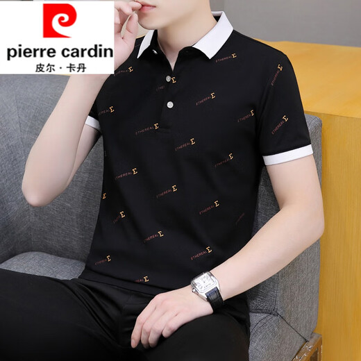 皮尔卡丹（pierre cardin）高档2024冰感男装小翻领短袖T恤有领上衣男士衫带领男衫新款 黑色Q679 M