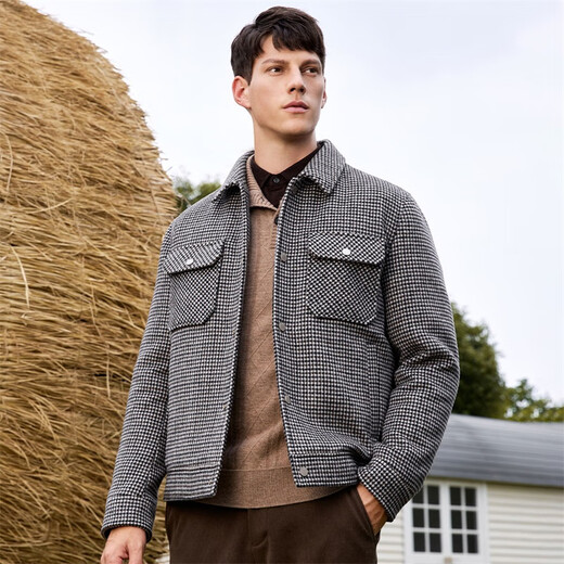 Dance with wolves [wool] jacket male winter fashionable bird grid coat men's down jacket 003 gray 175