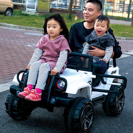 WENXIER Wrangler children's electric vehicle off-road vehicle can seat four-wheeled baby toy car two-seater children's remote control car white + luminous wheels