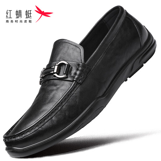 Red Dragonfly cowhide beanie shoes men's slip-on leather shoes men's business casual shoes men's loafers WTA240471 black 40