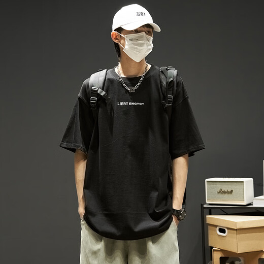 LeoHan短袖t恤男日系简约纯棉体恤宽松潮流百搭美式休闲上衣服夏季 绿色 L （建议130-150斤）