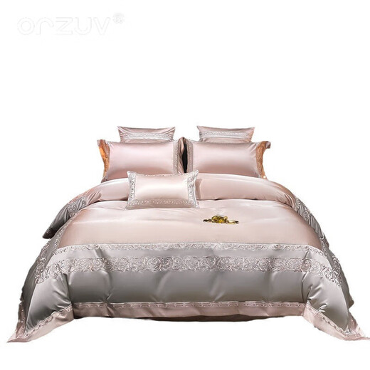 ORZUV brand high-end 160 long velvet cotton damask color woven jacquard four-piece set cotton embroidered quilt cover light luxury villa style Sri Lanka-pink bed sheet style 2.0 meters quilt cover 220*240