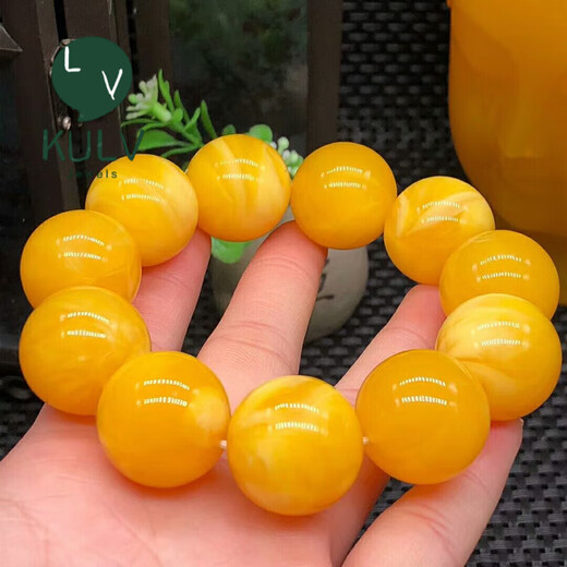 Fat Donglai's same amber second-generation beeswax bracelet with floating flowers, old chicken oil yellow, round bead couple bracelet for boys and girls, diameter 22mm, floating flower bracelets for men