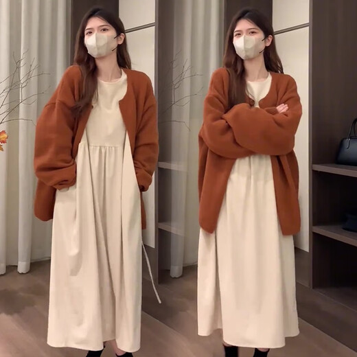 JOYNCLEON maternity fashion suit corduroy dress knitted two-piece winter orange L Jtz154896