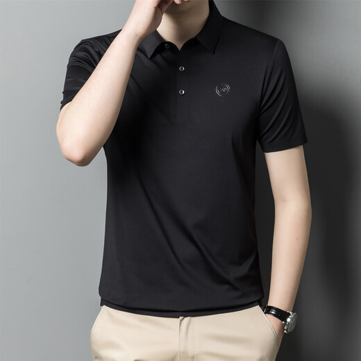 AJGNEAMAIN意大利轻奢高档男装夏季短袖POLO衫无痕商务休闲半袖纯色男士上衣 9859黑色【无痕免烫抗皱】 2XL 185/54【建议150-170斤】