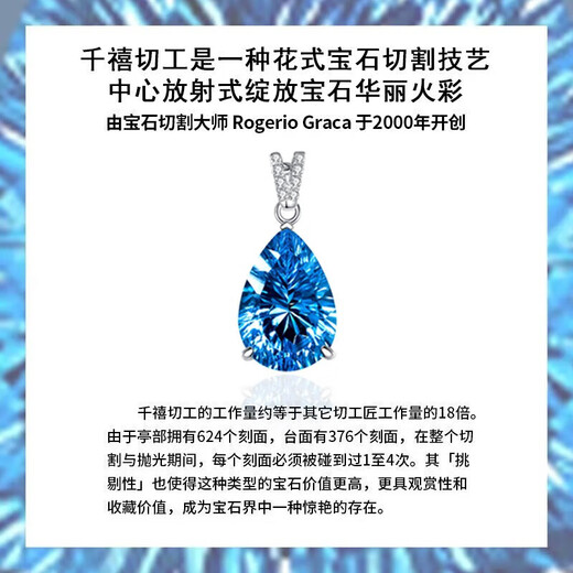 Duofei French brand 3 carat Royal Blue Topaz Heart of the Ocean necklace birthday gift for wife and girlfriend 3 carat Millennium Topaz + K color gold chain