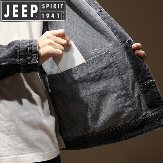 Jeep (Jeep) Chaqueta de trabajo de gran tamaño para hombres sueltos americanos retro fatón de mezclilla de mezclilla más grasa más tendencia de ropa para hombres de mediana edad GSX683 Azul oscuro 4xl 200-220Jin [Jin iguala 0.5 kg]