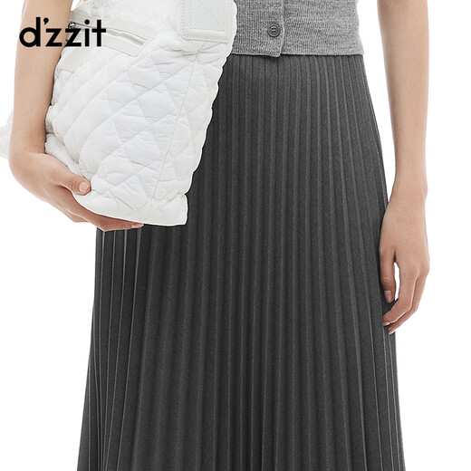 DZZIT celebrity style ground skirt winter retro commuting versatile high-intelligence straight skirt for women medium gray S