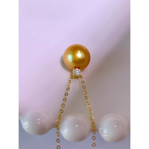Fat Donglai's same style South Sea gold bead pendant, Philippine seawater pearl and shell bead necklace, 18K gold plated and diamond-plated, Princess style South Sea gold bead pendant, 16mm