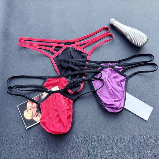 
Men's thong transparent mesh low waist sexy thong underwear T-trousers thin belt black 100-170Jin [Jin equals 0.5 kg] can be worn within