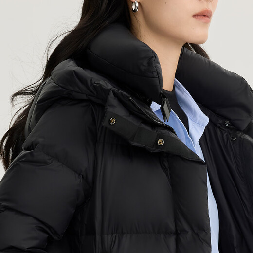 Elaiyi Goose Down Jacket Women's U-shaped Pillow Long Hooded Thickened Warm Winter New Year Jacket Carbon Black S