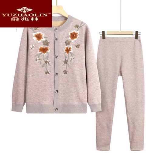 Yu Zhaolin's mother's thermal underwear set with velvet and thickening for middle-aged and elderly people, autumn and winter women's and old lady's clothes and pants, grandma's winter clothes, camel color 3XL (recommended 125-140 Jin Jin equals 0.5 kg)