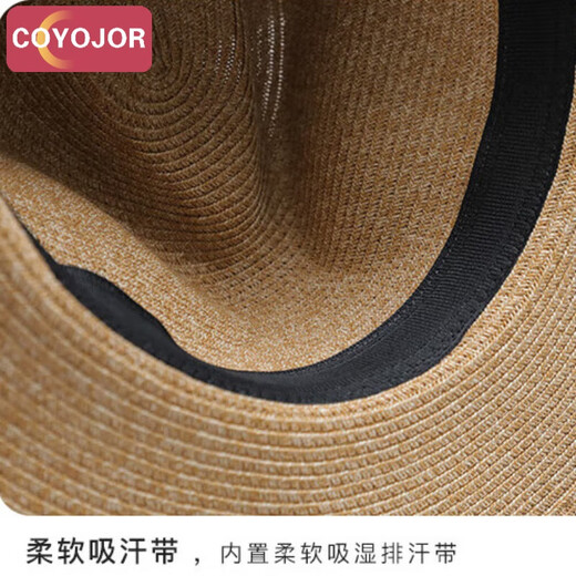 Coyojor Xiyao Family Panama Strohhut Frauen Sommerreisen Meer All-Match Sun Protection Hut Temperament Fashion Top Hat Jazz Hut #92-Khaki One Size (55-58 cm)