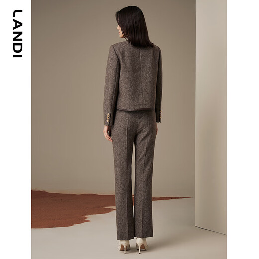 LANDI floral yarn retro high-end wool short suit jacket women's suit suit winter new product coffee floral yarn XL