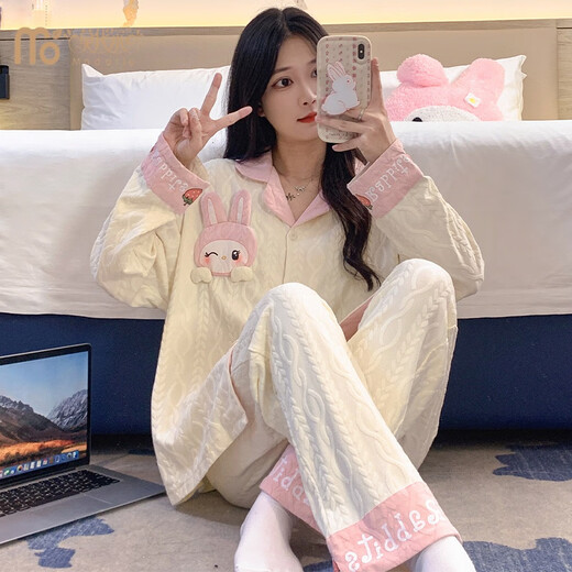 Modal pajamas for women 2024 new cotton cartoon cute cardigan long sleeve trousers suit spring, autumn and winter women's home clothing SSM-3882 L [95-120Jin [Jin equals 0.5 kg]]