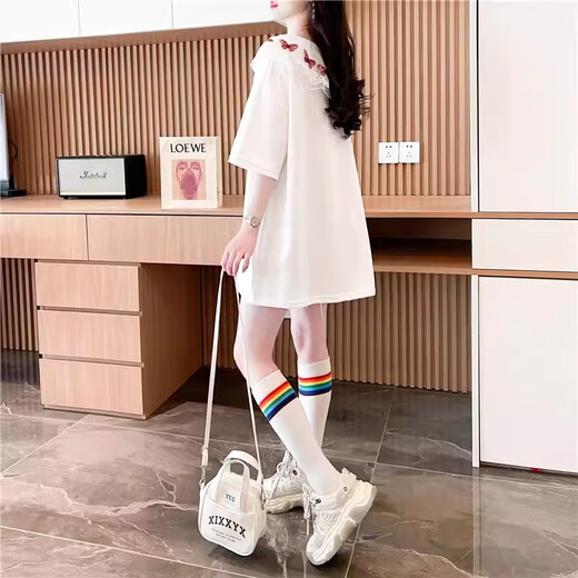 Feili Musanne 2025 Summer New Fashion Algodón impreso Camiseta de manga corta para mujeres Top 847 White M White M [recomendado 80-110Jin [Jin iguala 0.5 kg]]]