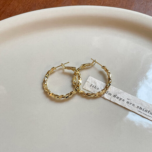 Imitation broken silver hoop earrings for women 2024 new hot style ear buckles light luxury high-end exaggerated earrings square round face earrings silver irregular earrings one pair