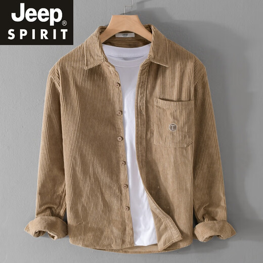Jeep Spirit Spirit Spring de manga larga para hombres Camiseta de pana de gama alta y solapa de otoño Camiseta de alta gama de hombres de terciopelo rayado grueso de color rayado